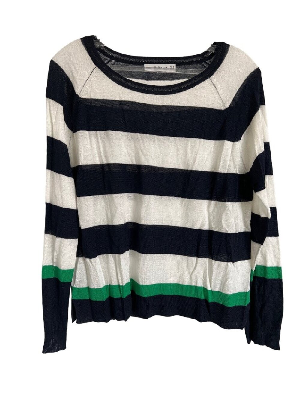 Zara Knit Striped Sweater Navy & Green Contrast Hem